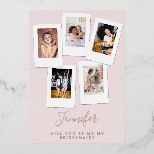 Bent u mijn Bridesmaïde vrienden Foto's Folie Kaar Folie Uitnodiging (Voorkant)