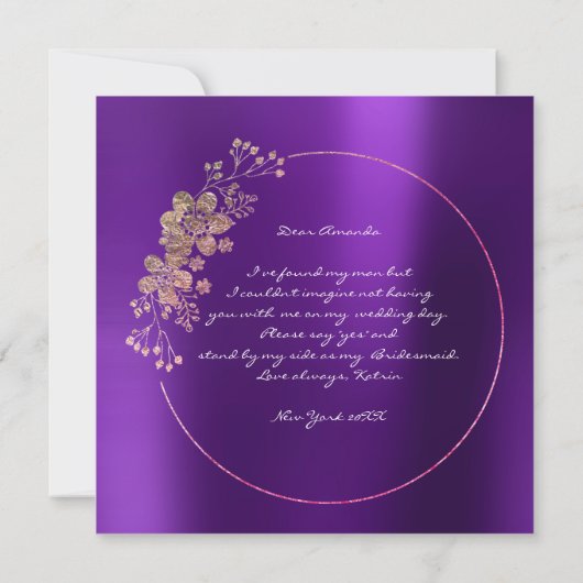 Bent u mijn bruidsmaïde goudkleurige Paars? Kaart (Achterkant)