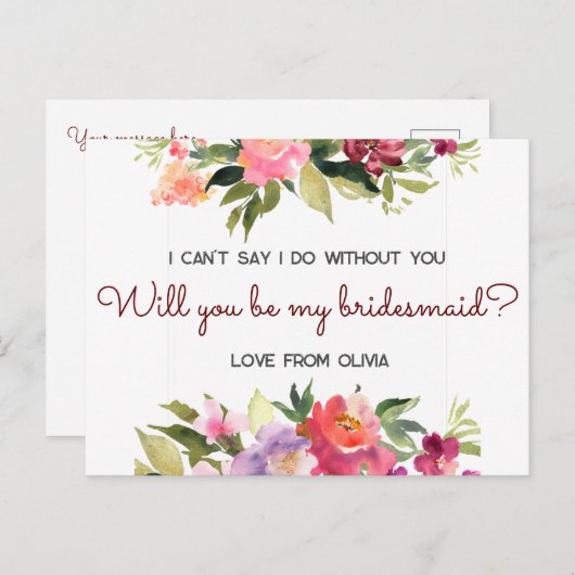 Bent u mijn bruidsmeisje? bewerkbaar uitnodiging briefkaart (Voorkant / Achterkant)