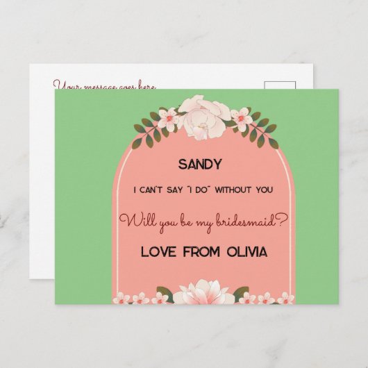 Bent u mijn bruidsmeisje? bewerkbaar uitnodiging briefkaart (Voorkant / Achterkant)