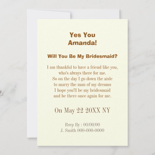 Bent u mijn bruidsmeisje/dienstmeisje op ereuitnod kaart (Achterkant)