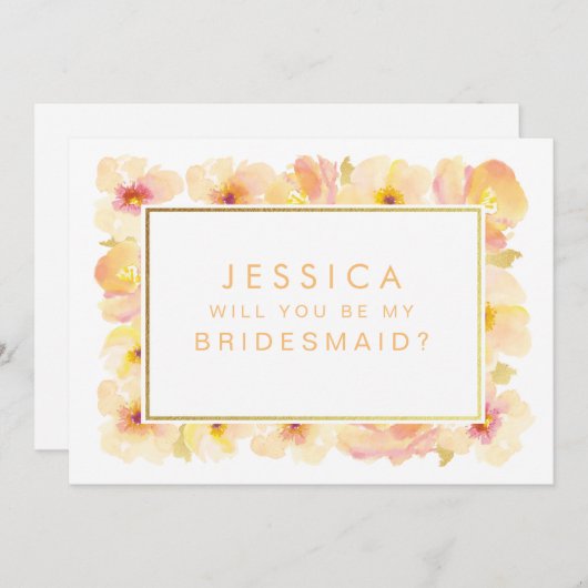 Bent u mijn bruidsmeisje, gouden perziken en crème kaart (Voorkant / Achterkant)