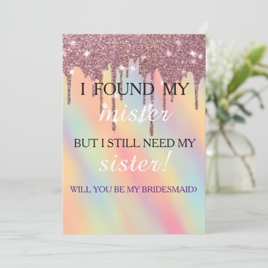 Bent u mijn bruidsmeisje? Roos Gold Dripping Invi Kaart (Staand voorkant)