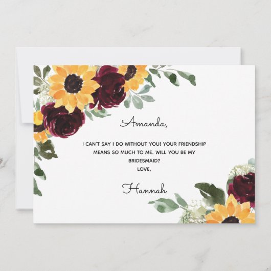 Bent u mijn bruidsmeisje Zonnebloem Roos-voorstel? Kaart (Achterkant)