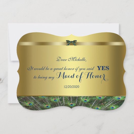 Bent u mijn dienstmeisje? Custom Gold Peacock Kaart (Achterkant)