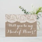 Bent u mijn dienstmeisje? Rustic Burlap & Lace Kaart (Staand voorkant)