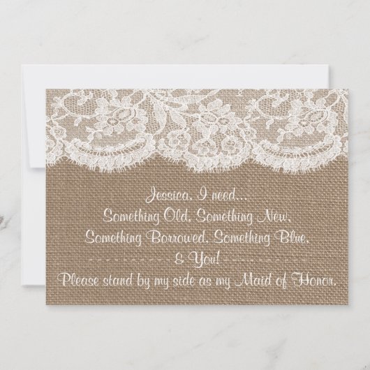 Bent u mijn dienstmeisje? Rustic Burlap & Lace Kaart (Achterkant)