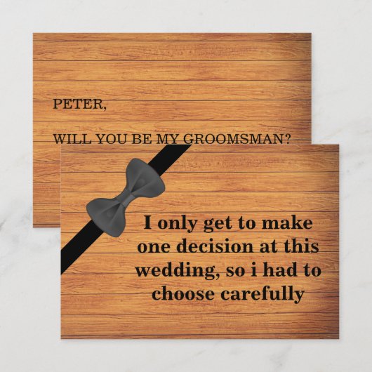 Bent u mijn Groomsman? Achtergrond van hout Kaart (Voorkant / Achterkant)