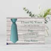 Bent u mijn Groomsman Blauwgroen & White Stropdas  Kaart (Staand voorkant)