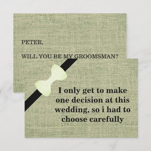 Bent u mijn Groomsman? Burlap-achtergrond Kaart (Voorkant / Achterkant)