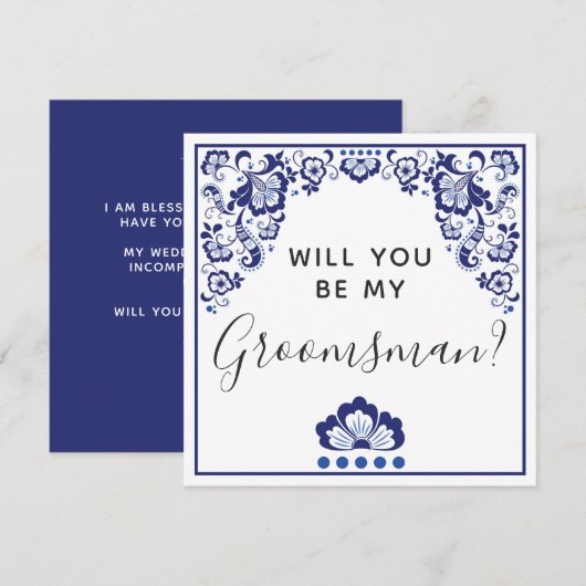Bent u mijn Groomsman? Delfts Blauw Delft Blue Kaart (Voorkant / Achterkant)