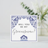 Bent u mijn Groomsman? Delfts Blauw Delft Blue Kaart (Staand voorkant)