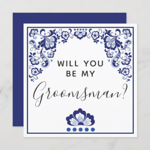 Bent u mijn Groomsman? Delfts Blauw Delft Blue Kaart