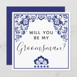 Bent u mijn Groomsman? Delfts Blauw Delft Blue Kaart
