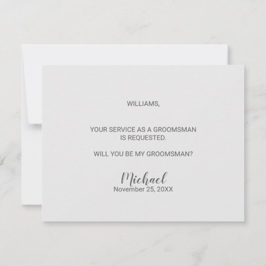 Bent u mijn Groomsman? Elegant Marble Script Kaart (Achterkant)