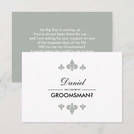 Bent u mijn Groomsman? Fleur-de-lis Grey White Kaart (Voorkant / Achterkant)