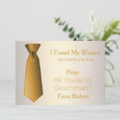 Bent u mijn Groomsman Gold & White Stropdas? Kaart (Staand voorkant)