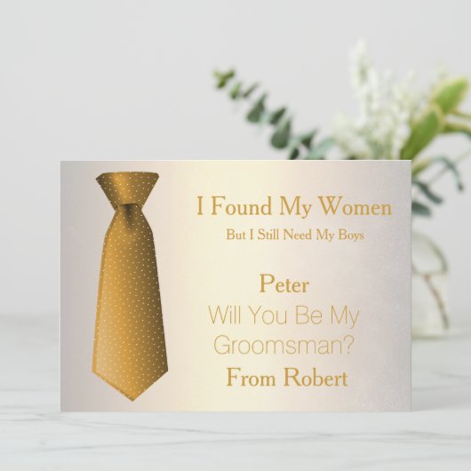 Bent u mijn Groomsman Gold & White Stropdas? Kaart (Staand voorkant)