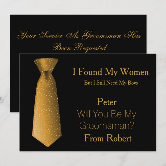 Bent u mijn Groomsman Gold & White Stropdas? Kaart (Voorkant / Achterkant)
