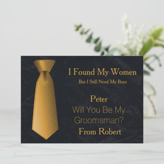 Bent u mijn Groomsman Gold & White Stropdas? Kaart (Staand voorkant)