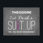 Bent u mijn Groomsman? | Groomsmannen Kaart<br><div class="desc">EAT,  DRINK & SUIT UP. Je hebt je vrouw gevonden,  maar je hebt nog steeds je jongens nodig. Stuur ze deze groomsmankaart.</div>