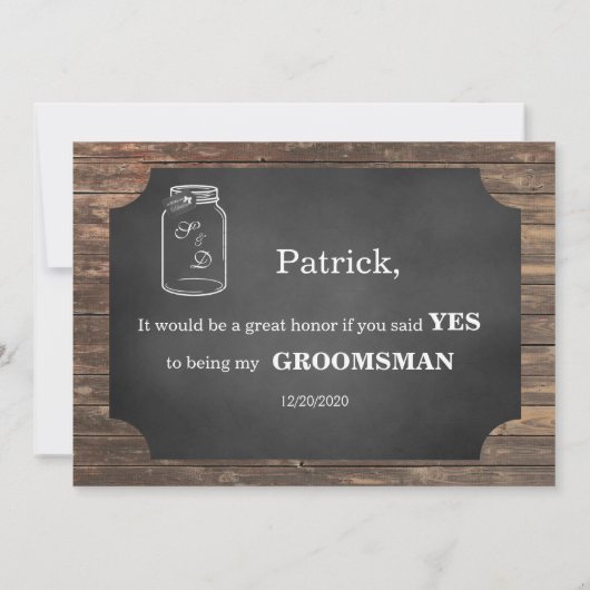 Bent u mijn Groomsman? Mason Jar Chalkboard Kaart (Achterkant)