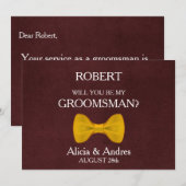Bent u mijn Groomsman met Gold Bow Invitation? Kaart (Voorkant / Achterkant)