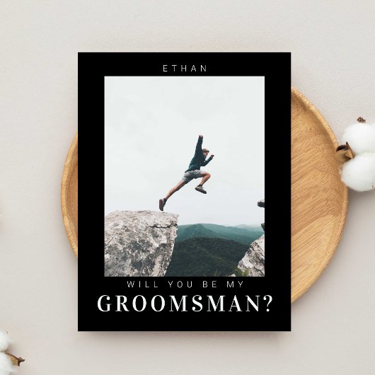 Bent u mijn Groomsman Minimale Foto Modern Dark? Briefkaart