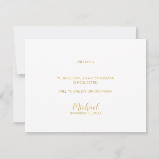 Bent u mijn Groomsman? Modern Script Gold Kaart (Achterkant)