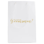 Bent u mijn Groomsman? Modern Script Gold Medium Cadeauzakje (Voorkant)