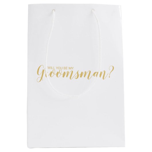 Bent u mijn Groomsman? Modern Script Gold Medium Cadeauzakje (Voorkant)