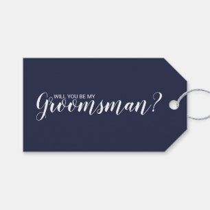 Bent u mijn Groomsman? Modern Script Navy Blue Cadeaulabel