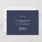 Bent u mijn Groomsman? Modern Script Navy Blue Kaart (Achterkant)
