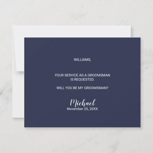 Bent u mijn Groomsman? Modern Script Navy Blue Kaart (Achterkant)