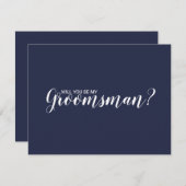 Bent u mijn Groomsman? Modern Script Navy Blue Kaart (Voorkant / Achterkant)