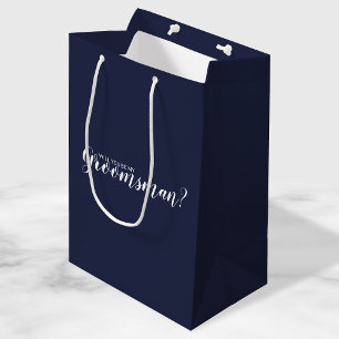 Bent u mijn Groomsman? Modern Script Navy Blue Medium Cadeauzakje