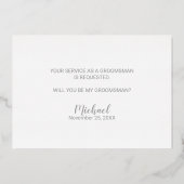 Bent u mijn Groomsman? Modern Script Silver Folie Uitnodiging (Achterkant)