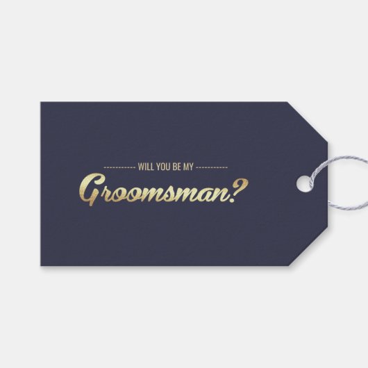 Bent u mijn Groomsman? Navy Blue Gold Cadeaulabel (Voorkant (Horizontaal))