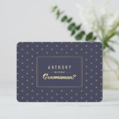 Bent u mijn Groomsman? Navy Blue Gold Wedding Kaart (Staand voorkant)