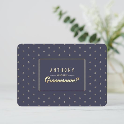 Bent u mijn Groomsman? Navy Blue Gold Wedding Kaart (Staand voorkant)