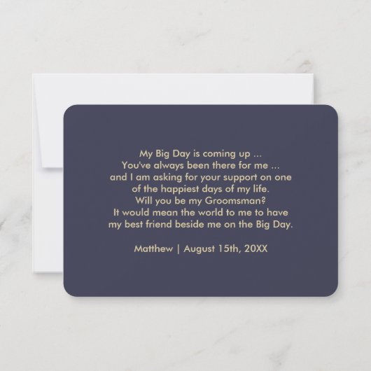 Bent u mijn Groomsman? Navy Blue Gold Wedding Kaart (Achterkant)