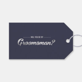 Bent u mijn Groomsman? Navy Blue Silver Wedding Cadeaulabel