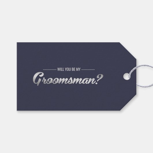 Bent u mijn Groomsman? Navy Blue Silver Wedding Cadeaulabel (Voorkant (Horizontaal))