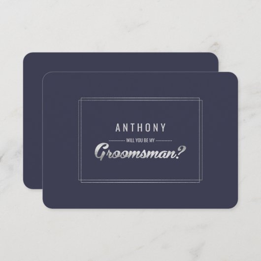 Bent u mijn Groomsman? Navy Blue Silver Wedding Kaart (Voorkant / Achterkant)