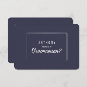 Bent u mijn Groomsman? Navy Blue Silver Wedding Kaart