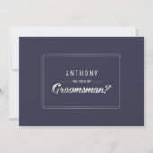 Bent u mijn Groomsman? Navy Blue Silver Wedding Kaart (Voorkant)