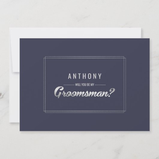 Bent u mijn Groomsman? Navy Blue Silver Wedding Kaart (Voorkant)