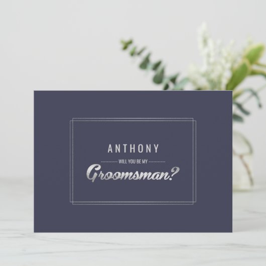 Bent u mijn Groomsman? Navy Blue Silver Wedding Kaart (Staand voorkant)