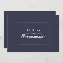 Bent u mijn Groomsman? Navy Blue Silver Wedding Kaart