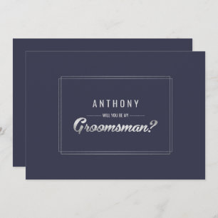 Bent u mijn Groomsman? Navy Blue Silver Wedding Kaart